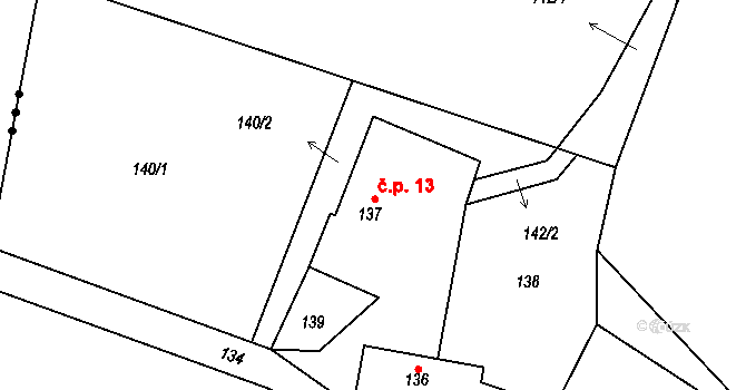 Orlov 13, Příbram na parcele st. 137 v KÚ Orlov, Katastrální mapa