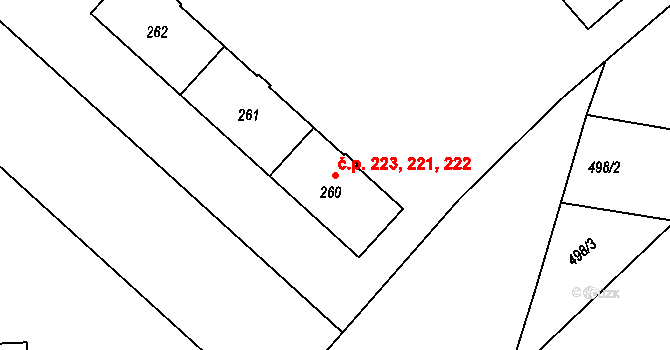 Neředín 221,222,223, Olomouc na parcele st. 262 v KÚ Neředín, Katastrální mapa