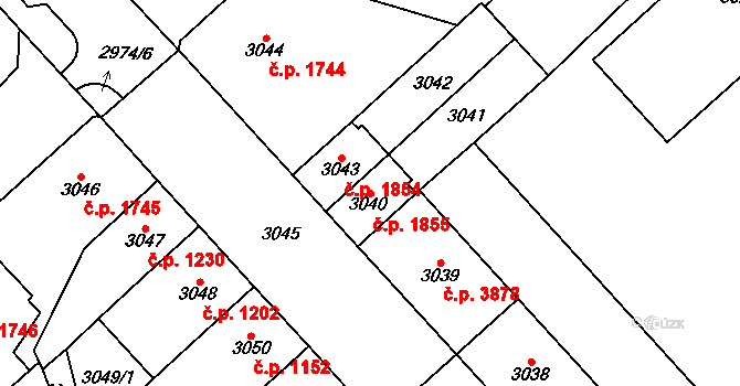 Chomutov 1855 na parcele st. 3040 v KÚ Chomutov I, Katastrální mapa