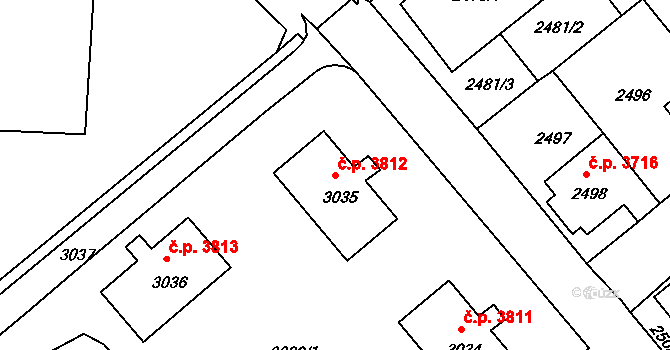 Chomutov 3812 na parcele st. 3035 v KÚ Chomutov II, Katastrální mapa