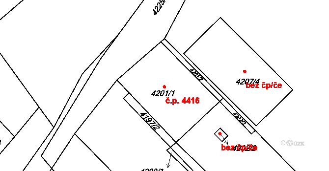 Chomutov 4416 na parcele st. 4201/1 v KÚ Chomutov II, Katastrální mapa