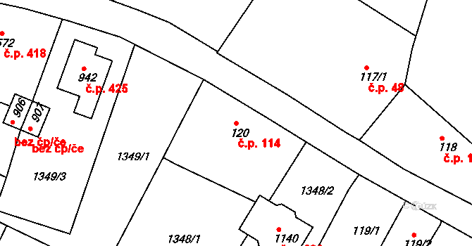 Plotiště nad Labem 114, Hradec Králové na parcele st. 120 v KÚ Plotiště nad Labem, Katastrální mapa