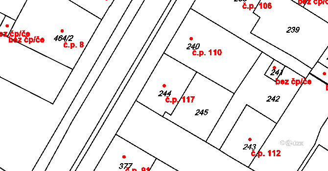 Křimice 117, Plzeň na parcele st. 244 v KÚ Křimice, Katastrální mapa