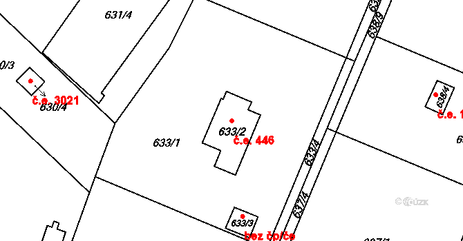 Doudlevce 446, Plzeň na parcele st. 633/2 v KÚ Doudlevce, Katastrální mapa