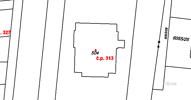 Krasice 313, Prostějov na parcele st. 504 v KÚ Krasice, Katastrální mapa