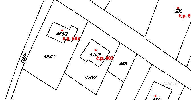 Želechovice nad Dřevnicí 603 na parcele st. 470/3 v KÚ Želechovice nad Dřevnicí, Katastrální mapa