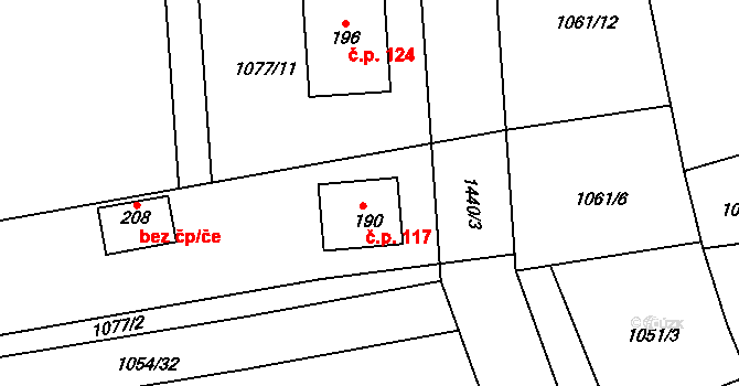 Chrastavice 117 na parcele st. 190 v KÚ Chrastavice, Katastrální mapa