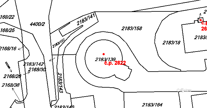 Žižkov 2822, Praha na parcele st. 2183/139 v KÚ Žižkov, Katastrální mapa