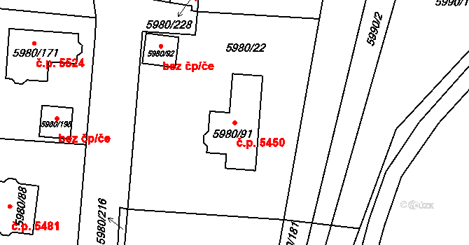 Chomutov 5450 na parcele st. 5980/91 v KÚ Chomutov I, Katastrální mapa