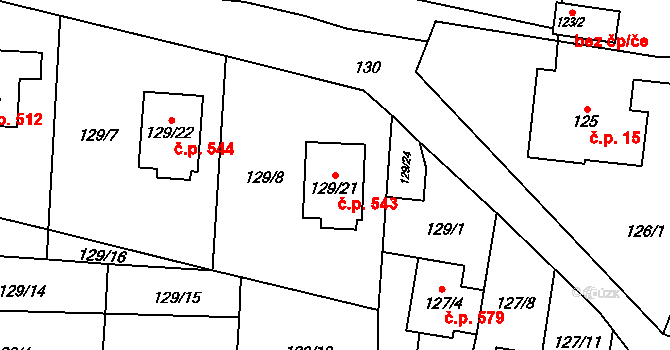 Krmelín 543 na parcele st. 129/21 v KÚ Krmelín, Katastrální mapa