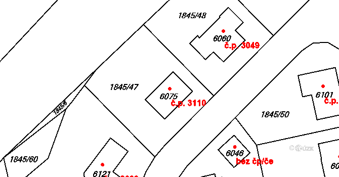 Šumperk 3110 na parcele st. 6075 v KÚ Šumperk, Katastrální mapa