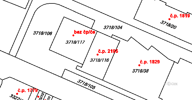 Předměstí 2195, Litoměřice na parcele st. 3718/116 v KÚ Litoměřice, Katastrální mapa