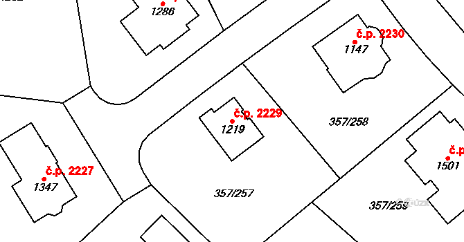 Hostivice 2229 na parcele st. 1219 v KÚ Litovice, Katastrální mapa