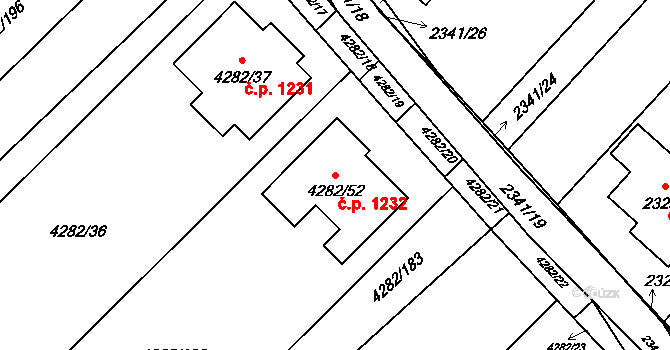 Rakšice 1232, Moravský Krumlov na parcele st. 4282/52 v KÚ Moravský Krumlov, Katastrální mapa