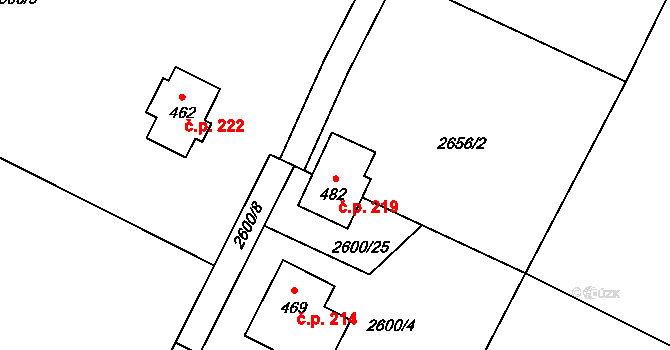 Bukovany 219 na parcele st. 482 v KÚ Bukovany u Týnce nad Sázavou, Katastrální mapa