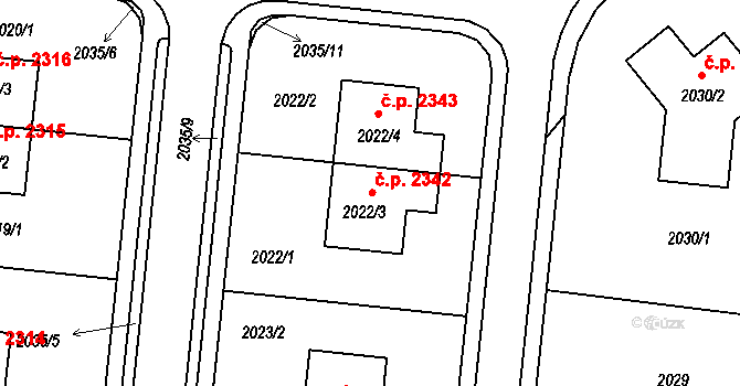 Žďár nad Sázavou 3 2342, Žďár nad Sázavou na parcele st. 2022/3 v KÚ Město Žďár, Katastrální mapa