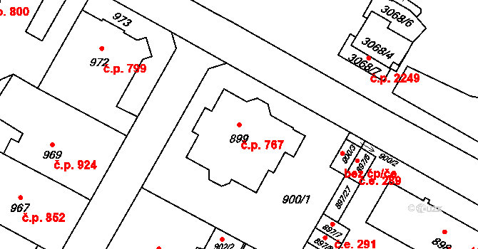 Předměstí 767, Litoměřice na parcele st. 899 v KÚ Litoměřice, Katastrální mapa