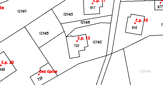 Borová Lhota 13, Pyšely na parcele st. 732 v KÚ Pyšely, Katastrální mapa
