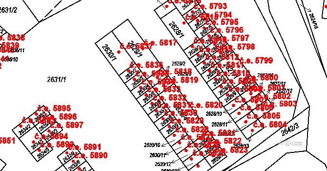 Kadaň 5819 na parcele st. 2629/3 v KÚ Kadaň, Katastrální mapa