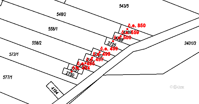 Kyjov 499 na parcele st. 2723 v KÚ Kyjov, Katastrální mapa