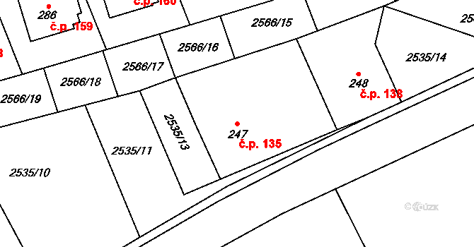 Sehradice 135 na parcele st. 247 v KÚ Sehradice, Katastrální mapa