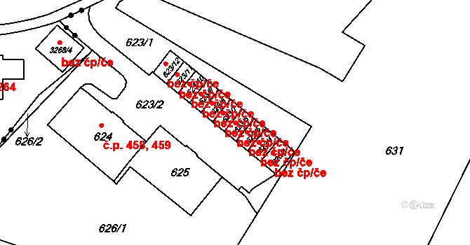 Liberec 40824446 na parcele st. 623/6 v KÚ Starý Harcov, Katastrální mapa