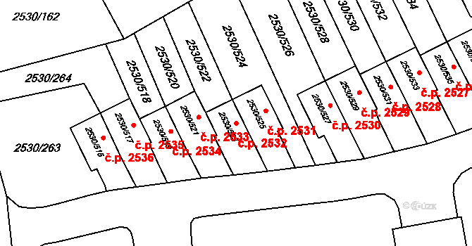 Předměstí 2532, Opava na parcele st. 2530/523 v KÚ Opava-Předměstí, Katastrální mapa