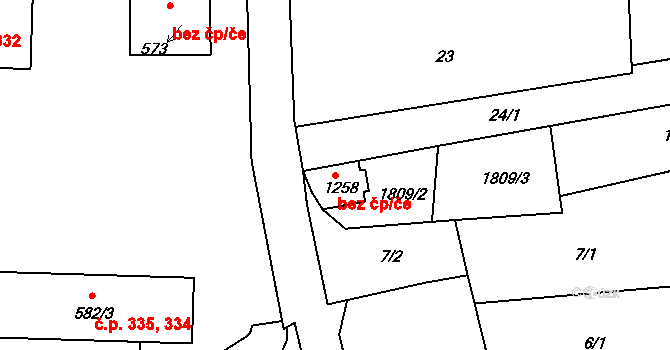 Velešín 49463446 na parcele st. 1258 v KÚ Velešín, Katastrální mapa