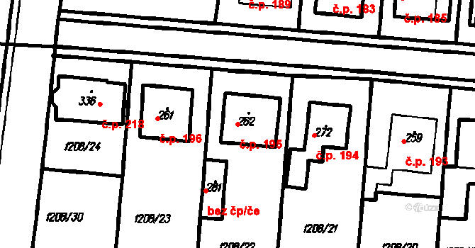 Kloboučky 195, Bučovice na parcele st. 262 v KÚ Kloboučky, Katastrální mapa