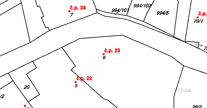Bořice 23 na parcele st. 6 v KÚ Bořice u Hrochova Týnce, Katastrální mapa