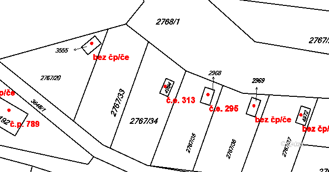 Rožnov pod Radhoštěm 313 na parcele st. 4994 v KÚ Rožnov pod Radhoštěm, Katastrální mapa