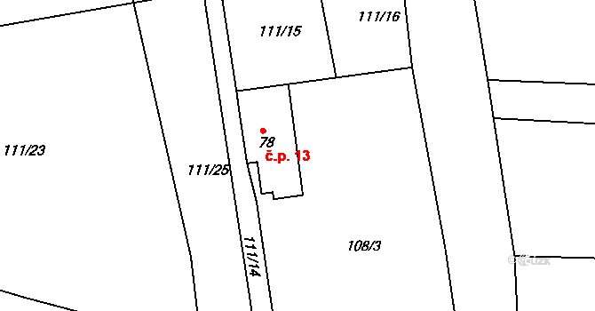 Srlín 13, Bernartice na parcele st. 78 v KÚ Srlín, Katastrální mapa