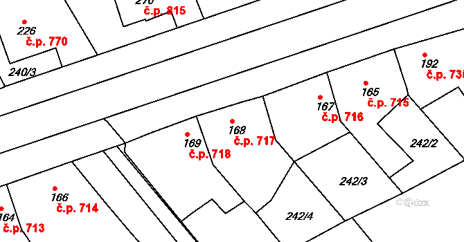Rudná 717 na parcele st. 168 v KÚ Hořelice, Katastrální mapa