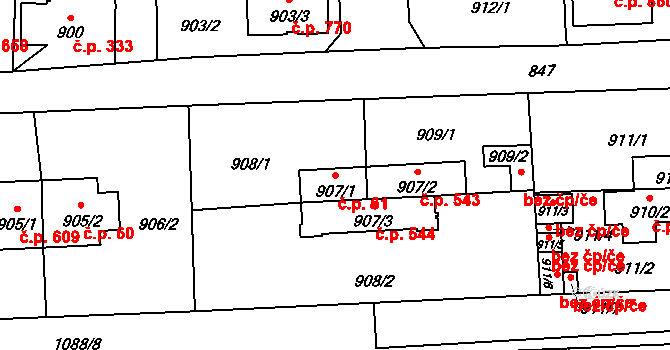 Líně 61 na parcele st. 907/1 v KÚ Líně, Katastrální mapa