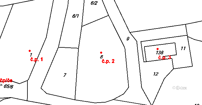 Střeziměřice 2, Chvalkovice na parcele st. 8 v KÚ Střeziměřice, Katastrální mapa