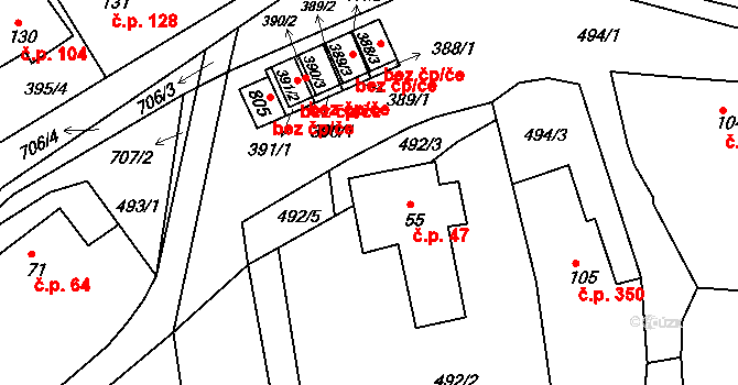 Trnová 47 na parcele st. 55 v KÚ Trnová u Plzně, Katastrální mapa