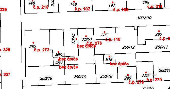 Horní Jelení 276 na parcele st. 293/1 v KÚ Horní Jelení, Katastrální mapa