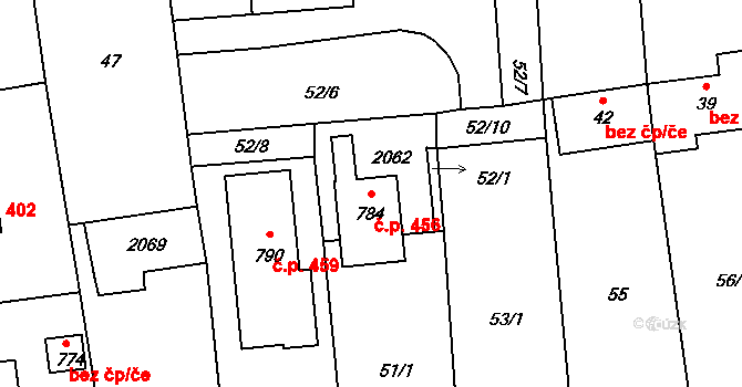 Louky 456, Zlín na parcele st. 784 v KÚ Louky nad Dřevnicí, Katastrální mapa