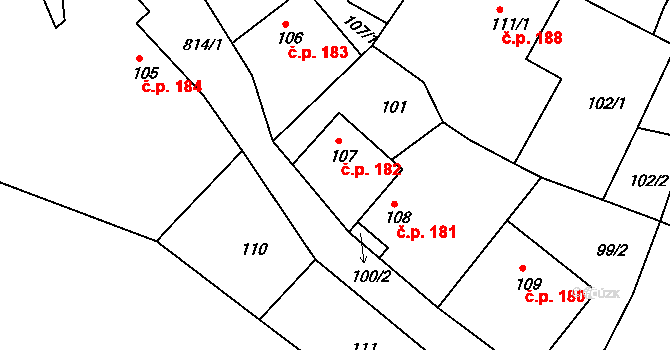 Telce 182, Peruc na parcele st. 107 v KÚ Telce, Katastrální mapa
