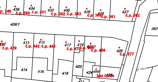 Podbořany 469 na parcele st. 419 v KÚ Podbořany, Katastrální mapa