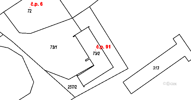 Heroltice 91, Jihlava na parcele st. 73/2 v KÚ Heroltice u Jihlavy, Katastrální mapa
