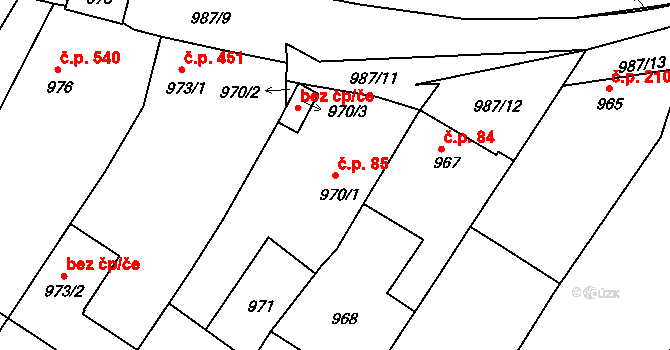 Lednice 85 na parcele st. 970/1 v KÚ Lednice na Moravě, Katastrální mapa