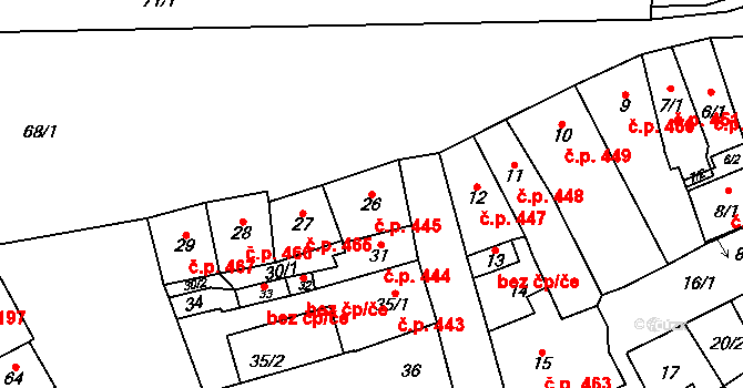 Pohořelice 445 na parcele st. 26 v KÚ Pohořelice nad Jihlavou, Katastrální mapa