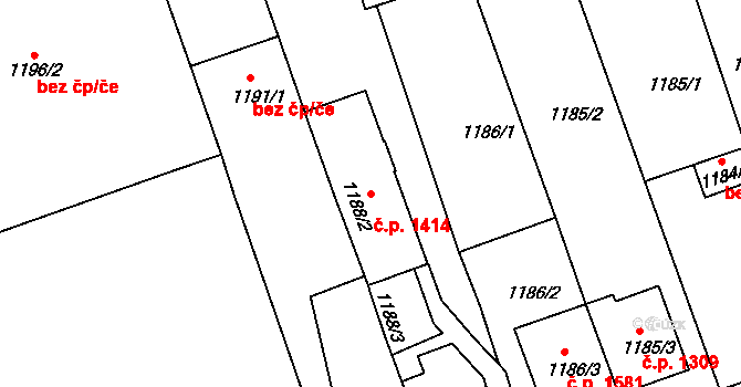 Holešov 1414 na parcele st. 1188/2 v KÚ Holešov, Katastrální mapa