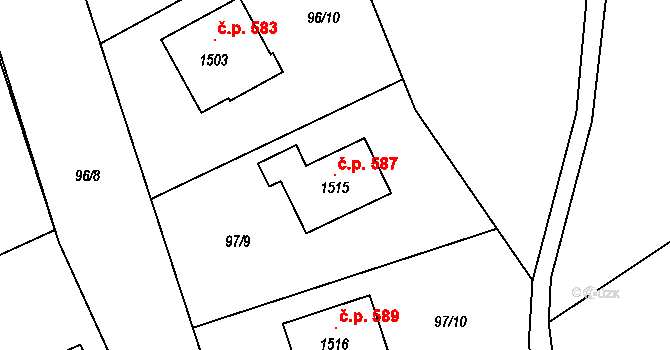 Poříčí 587, Trutnov na parcele st. 1515 v KÚ Poříčí u Trutnova, Katastrální mapa