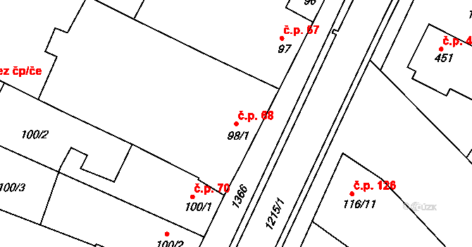 Smržice 68 na parcele st. 98/1 v KÚ Smržice, Katastrální mapa