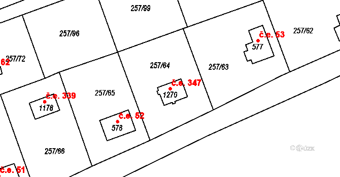 Zlenice 347, Lštění na parcele st. 1270 v KÚ Lštění, Katastrální mapa