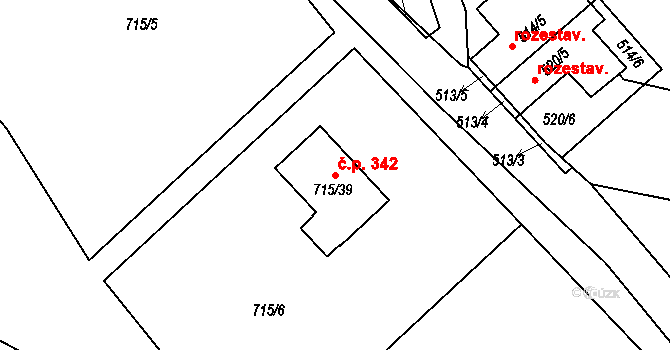 Černé Budy 342, Sázava na parcele st. 715/39 v KÚ Černé Budy, Katastrální mapa