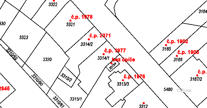 Znojmo 1977 na parcele st. 3314/1 v KÚ Znojmo-město, Katastrální mapa