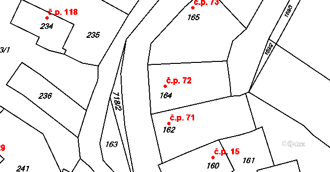 Černotín 72 na parcele st. 164 v KÚ Černotín, Katastrální mapa
